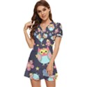 Owl Stars Pattern Background V-Neck High Waist Chiffon Mini Dress View2