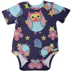 Owl Stars Pattern Background Baby Short Sleeve Bodysuit by Grandong