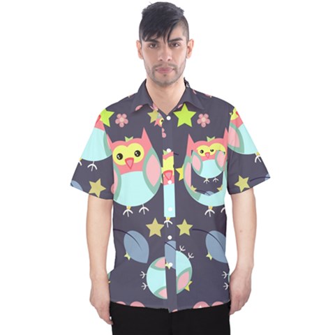 Owl Stars Pattern Background Men s Hawaii Shirt by Grandong