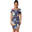 Owl Stars Pattern Background Fitted Knot Split End Bodycon Dress View1