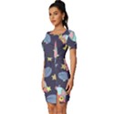 Owl Stars Pattern Background Fitted Knot Split End Bodycon Dress View2