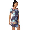 Owl Stars Pattern Background Fitted Knot Split End Bodycon Dress View3