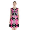 Seamless Argyle Pattern Sleeveless Waist Tie Chiffon Dress View1