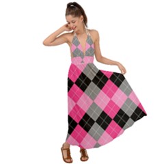 Seamless Argyle Pattern Backless Maxi Beach Dress by Grandong