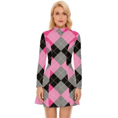 Seamless Argyle Pattern Long Sleeve Velour Longline Dress by Grandong