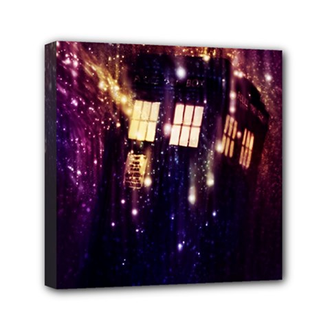 Tardis Regeneration Art Doctor Who Paint Purple Sci Fi Space Star Time Machine Mini Canvas 6  X 6  (stretched) by Cemarart