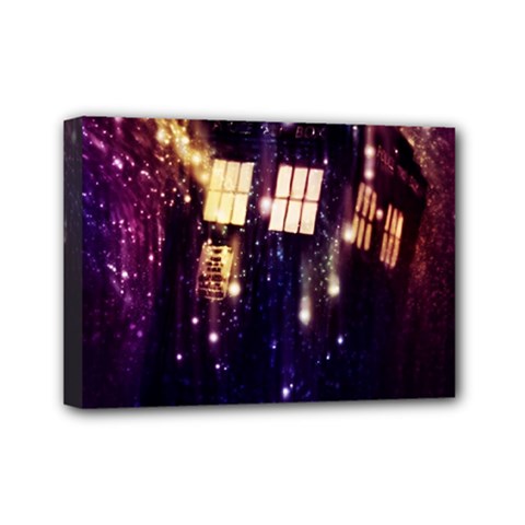 Tardis Regeneration Art Doctor Who Paint Purple Sci Fi Space Star Time Machine Mini Canvas 7  X 5  (stretched) by Cemarart