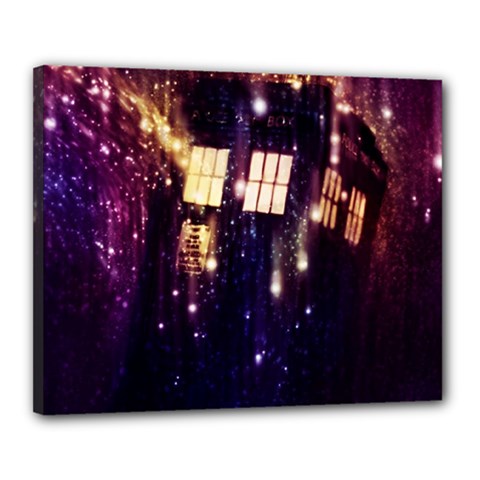 Tardis Regeneration Art Doctor Who Paint Purple Sci Fi Space Star Time Machine Canvas 20  X 16  (stretched) by Cemarart