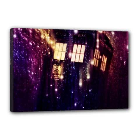 Tardis Regeneration Art Doctor Who Paint Purple Sci Fi Space Star Time Machine Canvas 18  X 12  (stretched) by Cemarart