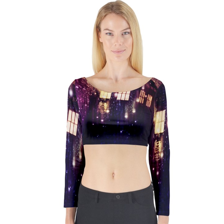 Tardis Regeneration Art Doctor Who Paint Purple Sci Fi Space Star Time Machine Long Sleeve Crop Top