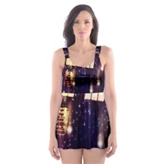 Tardis Regeneration Art Doctor Who Paint Purple Sci Fi Space Star Time Machine Skater Dress Swimsuit by Cemarart