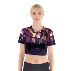 Tardis Regeneration Art Doctor Who Paint Purple Sci Fi Space Star Time Machine Cotton Crop Top by Cemarart