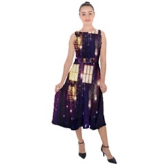 Tardis Regeneration Art Doctor Who Paint Purple Sci Fi Space Star Time Machine Midi Tie-back Chiffon Dress by Cemarart