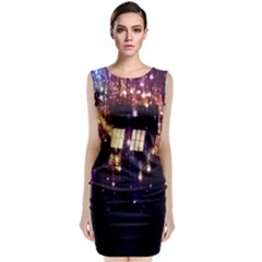 Tardis Regeneration Art Doctor Who Paint Purple Sci Fi Space Star Time Machine Classic Sleeveless Midi Dress by Cemarart