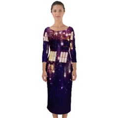 Tardis Regeneration Art Doctor Who Paint Purple Sci Fi Space Star Time Machine Quarter Sleeve Midi Bodycon Dress by Cemarart