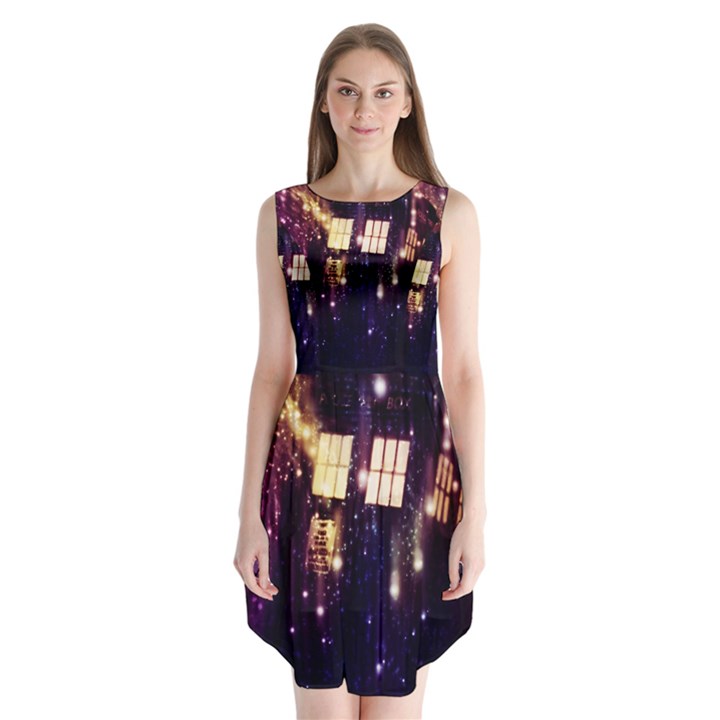 Tardis Regeneration Art Doctor Who Paint Purple Sci Fi Space Star Time Machine Sleeveless Chiffon Dress  