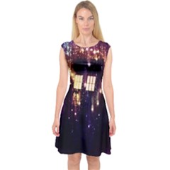 Tardis Regeneration Art Doctor Who Paint Purple Sci Fi Space Star Time Machine Capsleeve Midi Dress by Cemarart