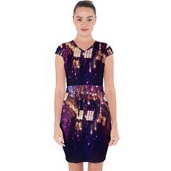 Tardis Regeneration Art Doctor Who Paint Purple Sci Fi Space Star Time Machine Capsleeve Drawstring Dress  by Cemarart