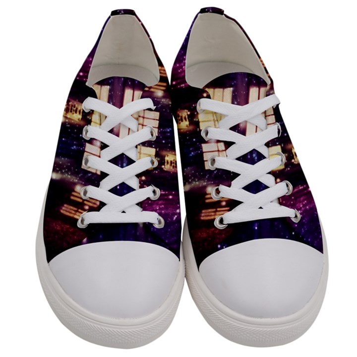 Tardis Regeneration Art Doctor Who Paint Purple Sci Fi Space Star Time Machine Women s Low Top Canvas Sneakers