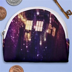 Tardis Regeneration Art Doctor Who Paint Purple Sci Fi Space Star Time Machine Horseshoe Style Canvas Pouch by Cemarart