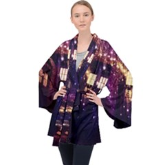 Tardis Regeneration Art Doctor Who Paint Purple Sci Fi Space Star Time Machine Long Sleeve Velvet Kimono  by Cemarart