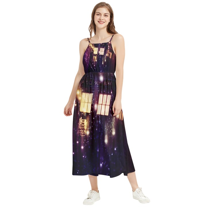 Tardis Regeneration Art Doctor Who Paint Purple Sci Fi Space Star Time Machine Boho Sleeveless Summer Dress