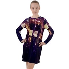 Tardis Regeneration Art Doctor Who Paint Purple Sci Fi Space Star Time Machine Long Sleeve Hoodie Dress by Cemarart