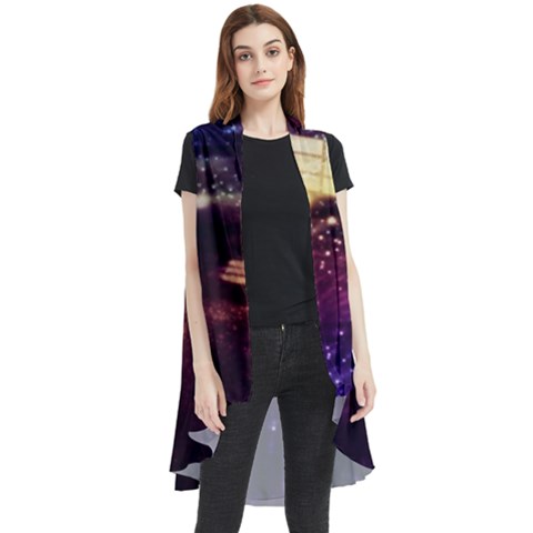 Tardis Regeneration Art Doctor Who Paint Purple Sci Fi Space Star Time Machine Sleeveless Chiffon Waistcoat Shirt by Cemarart