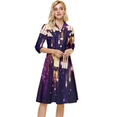 Tardis Regeneration Art Doctor Who Paint Purple Sci Fi Space Star Time Machine Classy Knee Length Dress by Cemarart