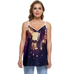 Tardis Regeneration Art Doctor Who Paint Purple Sci Fi Space Star Time Machine Casual Spaghetti Strap Chiffon Top by Cemarart