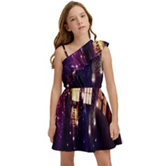 Tardis Regeneration Art Doctor Who Paint Purple Sci Fi Space Star Time Machine Kids  One Shoulder Party Dress by Cemarart