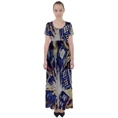 Tardis Doctor Who Pattern High Waist Short Sleeve Maxi Dress by Cemarart