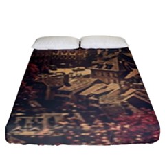 Vintage Cityscape City Retro Old Fitted Sheet (king Size) by Cemarart