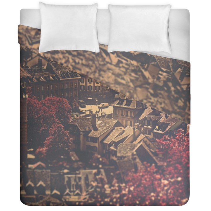 Vintage Cityscape City Retro Old Duvet Cover Double Side (California King Size)