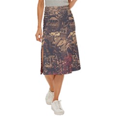 Vintage Cityscape City Retro Old Midi Panel Skirt by Cemarart