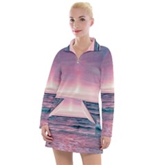 Sunset Ocean Beach Catcher Dream Evening Night Sunset Women s Long Sleeve Casual Dress by Cemarart