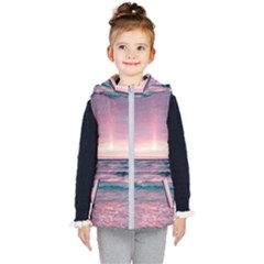 Sunset Ocean Beach Catcher Dream Evening Night Sunset Kids  Hooded Puffer Vest by Cemarart