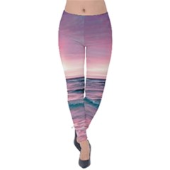 Sunset Ocean Beach Catcher Dream Evening Night Sunset Velvet Leggings by Cemarart