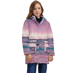 Sunset Ocean Beach Catcher Dream Evening Night Sunset Kids  Hooded Longline Puffer Jacket by Cemarart