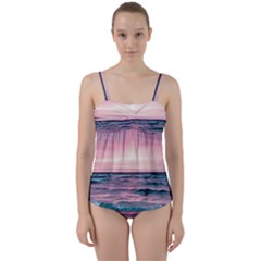 Sunset Ocean Beach Catcher Dream Evening Night Sunset Twist Front Tankini Set by Cemarart