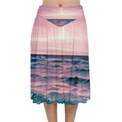 Sunset Ocean Beach Catcher Dream Evening Night Sunset Velvet Flared Midi Skirt by Cemarart