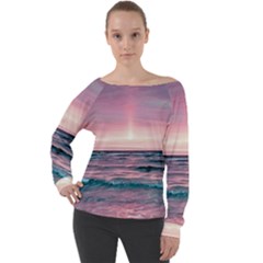 Sunset Ocean Beach Catcher Dream Evening Night Sunset Off Shoulder Long Sleeve Velour Top by Cemarart