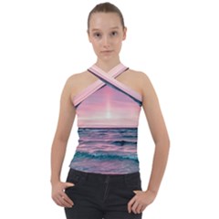 Sunset Ocean Beach Catcher Dream Evening Night Sunset Cross Neck Velour Top by Cemarart