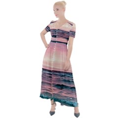 Sunset Ocean Beach Catcher Dream Evening Night Sunset Button Up Short Sleeve Maxi Dress by Cemarart