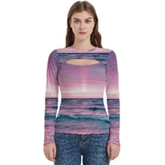 Sunset Ocean Beach Catcher Dream Evening Night Sunset Women s Cut Out Long Sleeve T-shirt by Cemarart