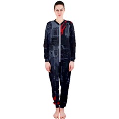 Abstract Tech Computer Motherboard Technology Onepiece Jumpsuit (ladies)