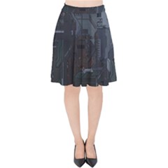 Abstract Tech Computer Motherboard Technology Velvet High Waist Skirt by Cemarart