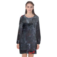 Abstract Tech Computer Motherboard Technology Long Sleeve Chiffon Shift Dress  by Cemarart