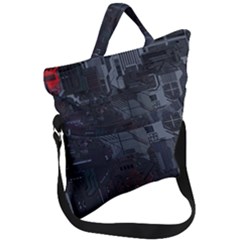 Abstract Tech Computer Motherboard Technology Fold Over Handle Tote Bag by Cemarart