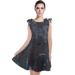 Abstract Tech Computer Motherboard Technology Tie Up Tunic Dress by Cemarart